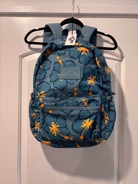 ALOHA Collection Teal Blue Backpack with Yellow Floral Print
